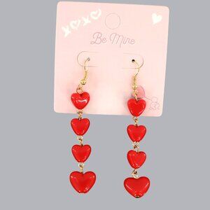 Heart Drop Earrings Womens Red‎ Lovecore Casual Dinner Date Weddings NWT